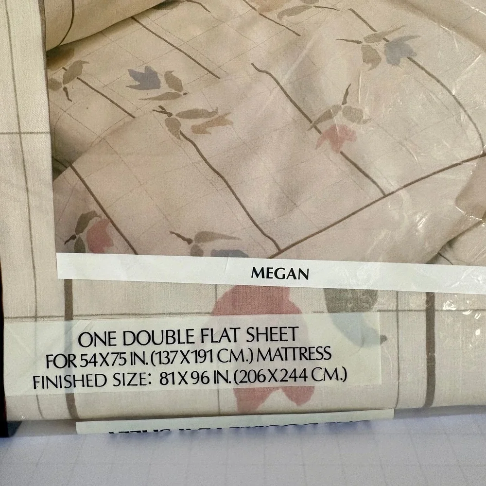 VTG‎ Danville Flat Sheet Double Full Size Cream Megan Floral Vintage No Iron NOS